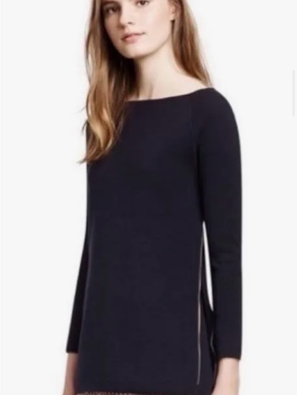 Tory Burch Rylie Merino Wool Side Zipper Navy Tunic Sweater size Small